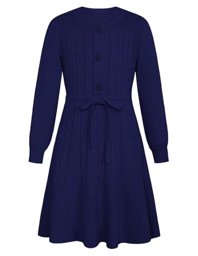 Pulloverkleid Kinder A-Linie Puffärmel Partykleid Prinzessin Kleid Elegant Swing Kleid 7-8 Jahre/Marineblau-6 von GRACE KARIN
