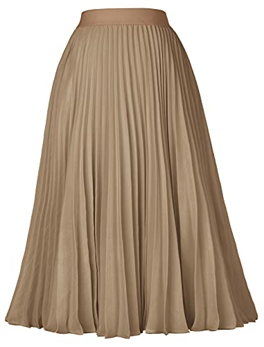 Rock Damen Elegant Plisseerock Damen Lang Faltenrock A-Linie Sommerrock XL cl2473-19/Khaki von GRACE KARIN