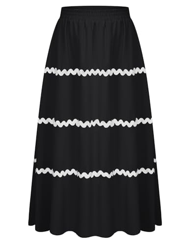 Rock Damen Sommer Elastische Taille Schwarz Freizeitrock Casual Lang S Schwarz von GRACE KARIN