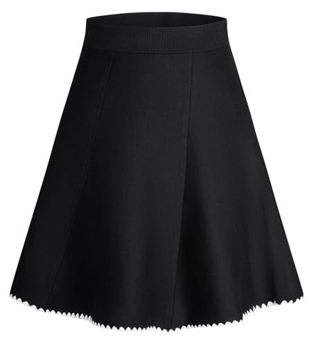 Rock Schwarz Damen Skater Rock Strickrock für Herbst und Winter Ausgestellter Midirock XXL von GRACE KARIN