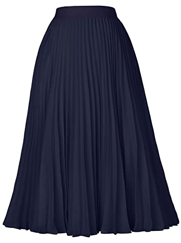 Röcke für Damen Swing Hohe Taille Midi Rock Damen Winter Faltenrock Festliche L cl2473-25/Dunkelblau von GRACE KARIN