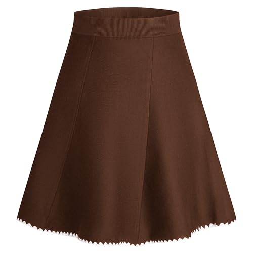 Skater Rock Damen Midirock Hohe Taille Rock A Linie Swing Faltenrock Braun L von GRACE KARIN