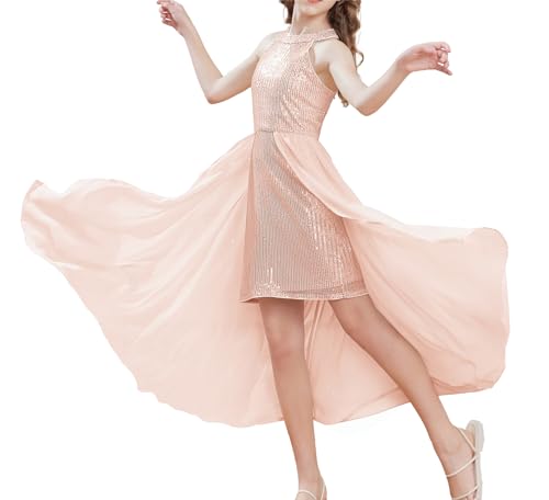 Sommer Casual Party Festlich Hochzeit Kinderkleidung Neckholder Kleider A-Linie Maxikleid Süß Kleid Prinzessin Kleid Roségold 7-8 Jahre von GRACE KARIN