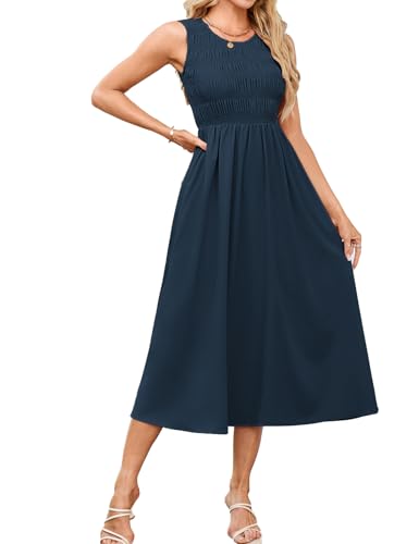 Sommerkleid Damen A-Line Ärmellos Hochzeitskleid Lang Freizeitkleider Elegant mit Tasche Dunkelblaugrün L von GRACE KARIN