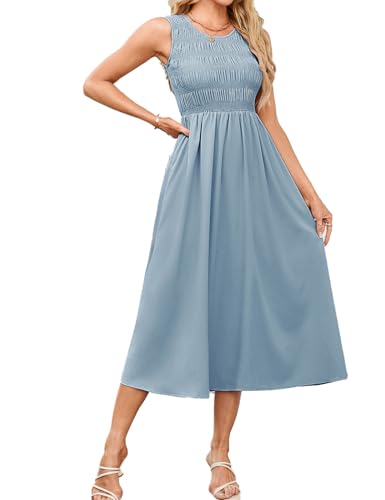 Sommerkleid Damen A-Line Ärmellos Hochzeitskleid Lang Freizeitkleider Elegant mit Tasche Graublau L von GRACE KARIN