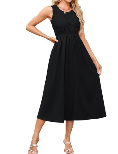 Sommerkleid Damen A-Line Ärmellos Hochzeitskleid Lang Freizeitkleider Elegant mit Tasche Schwarz L von GRACE KARIN