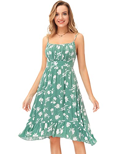 Sommerkleid Damen Vintage Kleid A-Linie ärmellos rückenfrei Cocktailkleid Casual Kleid Blumenmuster 2XL Grün-Weiß Blume CL1582S22-01 von GRACE KARIN