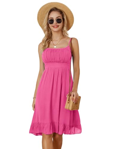 Strandkleider Damen Sommer A-Linie Kleid ärmellos rückenfrei Freizeitkleid Sexy slinge CocktailKleid Blumenmuster S Rose Rot CL0279S21-16 von GRACE KARIN