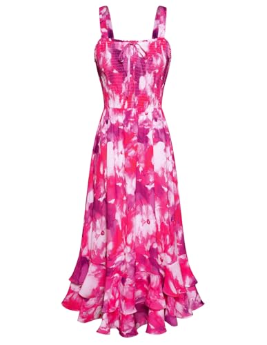 Summer Dress for Women Strandkleid Blumenkleid Freizeitkleid Swing Trägerkleid Abendkleid XL Rosa Lila Blume von GRACE KARIN