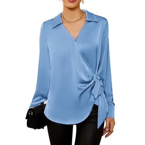 Top Vintage Casual Shirt Top Langarm Damen Business Links Fliege Top CL2190-2 S von GRACE KARIN