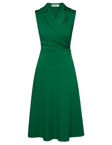 GRACE KARIN Damen Wickelkleid V-Ausschnitt Elegant Business Kleid Damen Festliches Kleid Damen Hochzeit HellDunkelgrün XL von GRACE KARIN