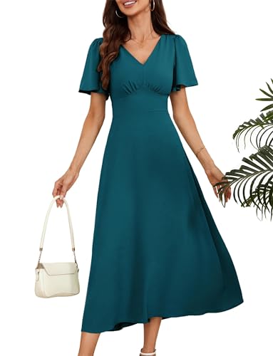 Vintage Retro Renaissance A-Linie Cami-Kleid Elegant Chiffonkleid A-Linie Maxi Brautkleid V-Ausschnitt Abendkleider Blaugrün L von GRACE KARIN