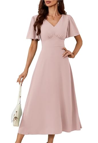 Vintage Retro Renaissance A-Linie Cami-Kleid Elegant Chiffonkleid A-Linie Maxi Brautkleid V-Ausschnitt Abendkleider Rosa L von GRACE KARIN