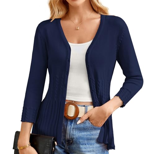 Vorne Offen Sold Farbe Bolero Fashion in Übergröße Elegant Offnen Vorderseiter Pullover Weiches Atmungsaktives Weste Dunkelblau S von GRACE KARIN