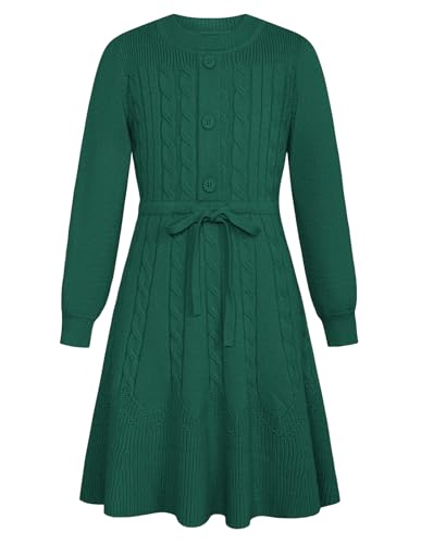 Winterkleid Mädchen Langarm Dehbar Strickkleid Festlich Geburtstag Kleid Mädchen Basic 6-7 Jahre/Grün -7 von GRACE KARIN