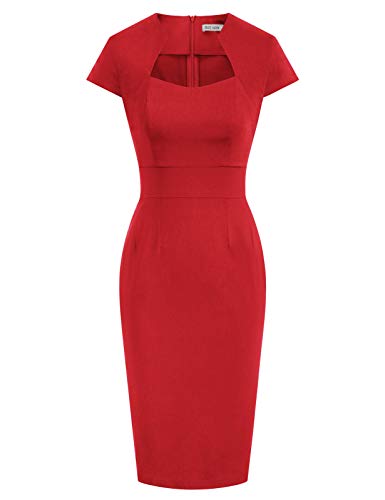 GRACE KARIN Etuikleider rot Damen Pencil Kleid Baumwolle Bodycon midi Rockabilly Kleid Retro Vintage Kleid CL8947-2 XL von GRACE KARIN