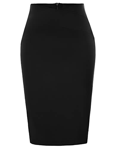 high Waist Rock für Damen Knielang Business Basic Rock schwarz Bleistiftrock CL937-1 L von GRACE KARIN