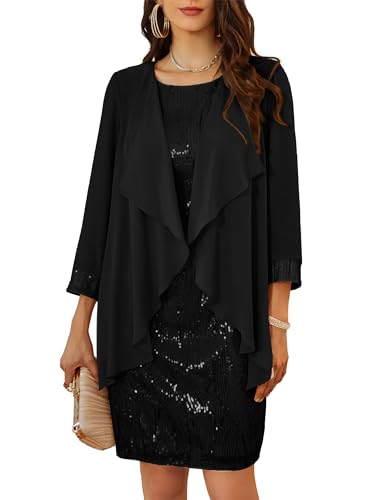 zweiteiliges Kleid mit Chiffonjacke Sparkle Party Bodycon Minikleid Sexy Bodycon Sparkle Shimmer Cami Kleid Schwarz L von GRACE KARIN