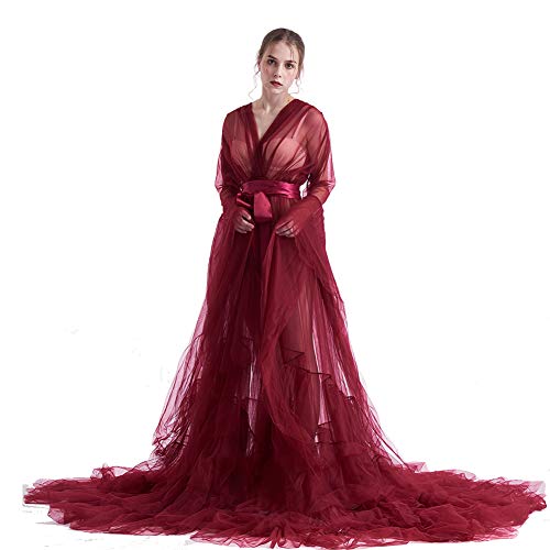 GRACEART Damen Chiffon Kleider Mutterschaft Fotografie Kleidung Maxikleid Spitze Festlich Umstandsmode Maxi Spitzenkleid Party Umstandskleid (XL, Weinrot) von GRACEART