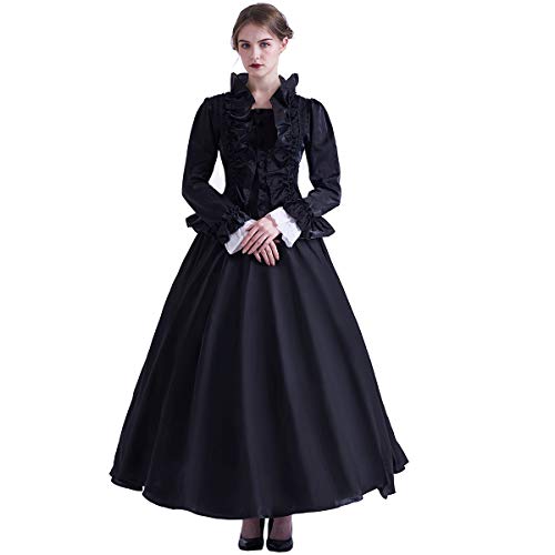 GRACEART Damen Gothic Viktorianisches Kleid Renaissance Maxi Kostüm (S, Schwarz) von GRACEART
