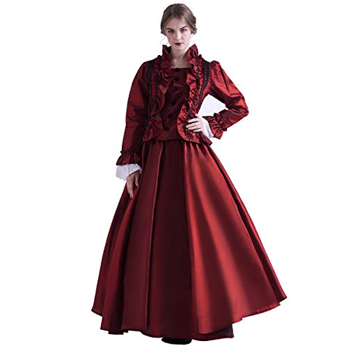 GRACEART Damen Gothic Viktorianisches Kleid Renaissance Maxi Kostüm (XXL, Rot) von GRACEART