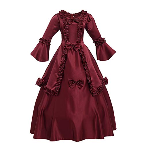 GRACEART Damen Langarm Mittelalter Kleid Gothic Viktorianisches Renaissance Maxi Kostüm (rot, L) von GRACEART