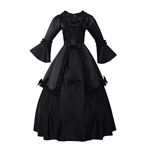 GRACEART Damen Langarm Mittelalter Kleid Gothic Viktorianisches Renaissance Maxi Kostüm (schwarz, S) von GRACEART