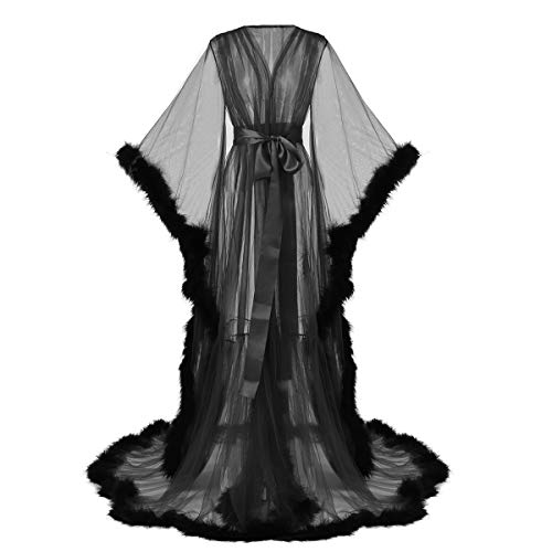 GRACEART Damen Morgenmantel Bademantel Schwangere Frauen Fotografie Stützen Feder Robe Perspektive Chiffon Dessous Maxi Kleid (Schwarz, M) von GRACEART