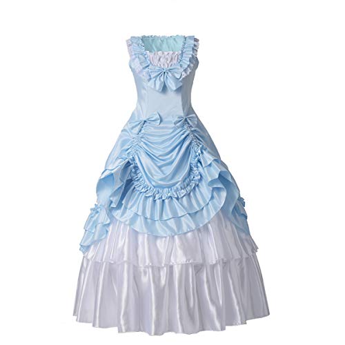 GRACEART Damen Satin Gothic Viktorianisches Kleid Renaissance Maxi Kostüm (L, blau) von GRACEART