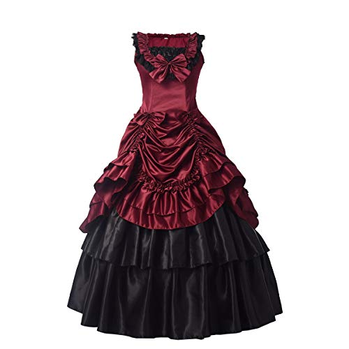 GRACEART Damen Satin Gothic Viktorianisches Kleid Renaissance Maxi Kostüm (L, rot) von GRACEART
