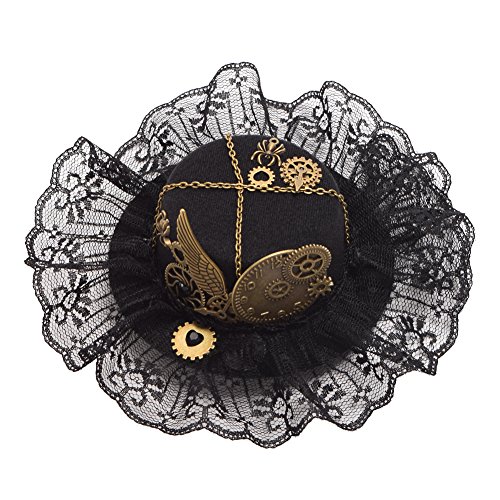 GRACEART Damen Steampunk Mini Zylinder Kopfbedeckungen, Mini Hut Fascinator mit Haarklammer(J) von GRACEART