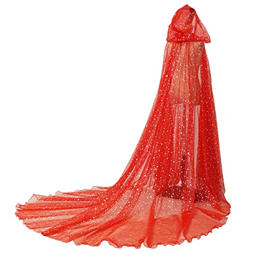 GRACEART Damen Tüll Umhang Hochzeit Mantel mit Kapuze Lange Jacke Braut Wraps Cape von GRACEART