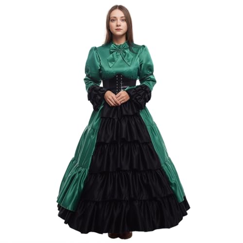 GRACEART Frauen mittelalterlichen viktorianischen Kostüm Vintage Rüschen Fancy Dress mit Krinoline und Gürtel (Grün, Medium) von GRACEART