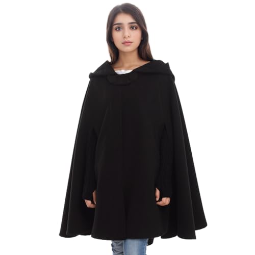 GRACEART Gothic Mittelalter Unisex Poncho Cape Fledermaus Shal Umhang Überwurf (Kurz- Schwarz) von GRACEART