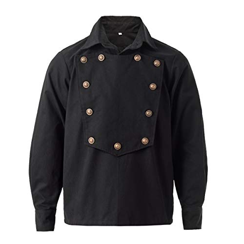 GRACEART Herren Renaissance Steampunk Langarm Hemd Viktorianisch Kostüm Oldstyle Western Hemd Farmer (XL, Schwarz) von GRACEART