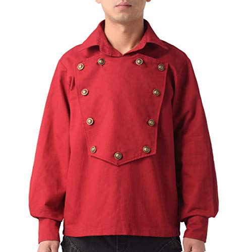GRACEART Herren Renaissance Steampunk Langarm Hemd Viktorianisch Kostüm Oldstyle Western Hemd Farmer (XXL, Weinrot) von GRACEART