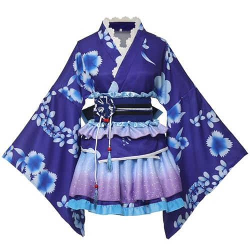 GRACEART Japanischer Kimono Robe Anime Cosplay Kostüm Kleid (XXL, Blau) von GRACEART