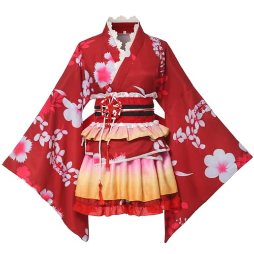 GRACEART Japanischer Kimono Robe Anime Cosplay Kostüm Kleid (XXL, Rot) von GRACEART