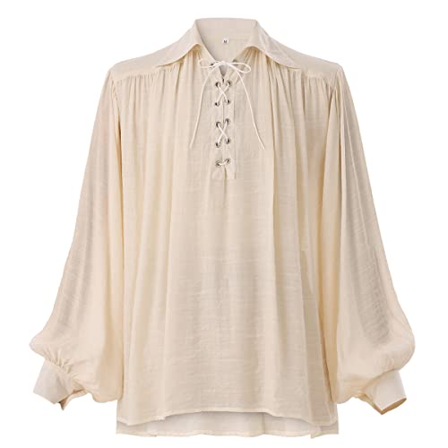 GRACEART Mittelalterliches Piraten-Shirt, Übergröße, Renaissance-Festival-Outfit, Freizeitkleidung, Tops für Männer oder Frauen, beige, L von GRACEART