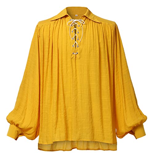 GRACEART Mittelalter Dichter Pirat Oversized Shirt Renaissance Festival Outfit Freizeitkleidung Tops für Männer oder Frauen, gelb, M von GRACEART