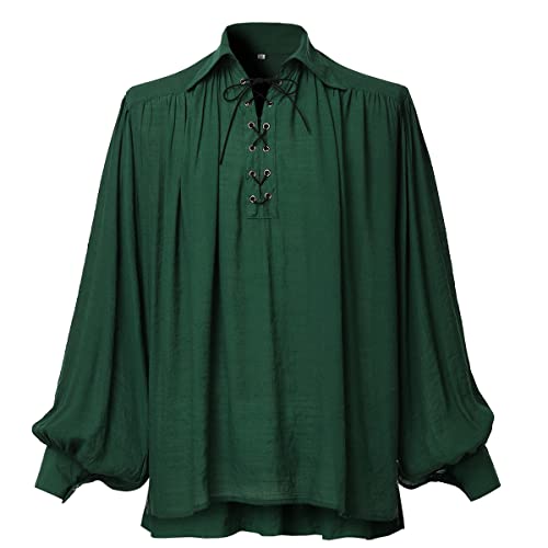 GRACEART Mittelalter Dichter Pirat Oversized Shirt Renaissance Festival Outfit Freizeitkleidung Tops für Männer oder Frauen, grün, S von GRACEART