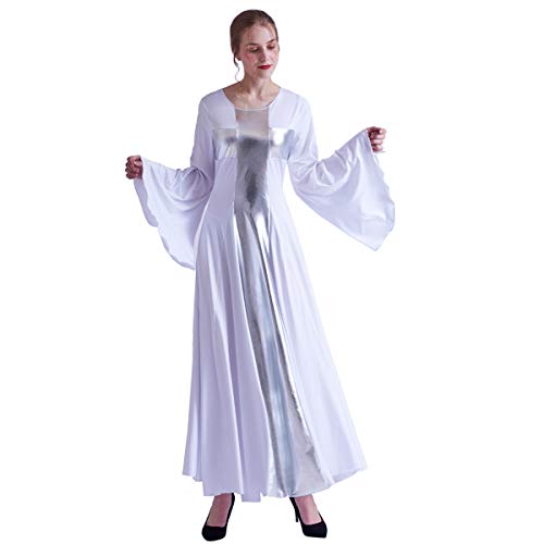 GRACEART Mittelalterlich Gewänder Kirchliche Robe Gebet Lobliturgie Dancewear Gown Cosplay Kostüm Halloween (XXL, weiß/Silber) von GRACEART