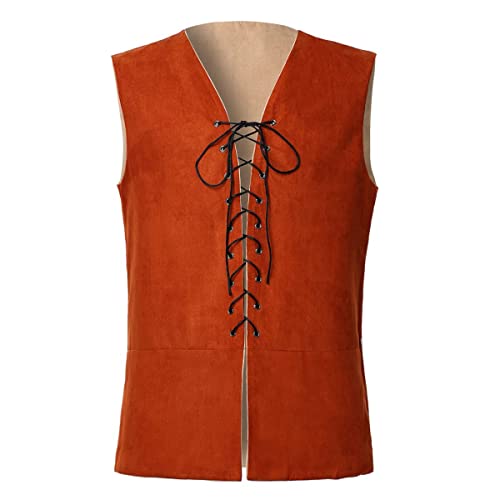 GRACEART Renaissance Herren Schnürung Wildleder Wendeweste Mittelalter Pirat Gothic Weste (nur Weste), Beige/Orange, L von GRACEART