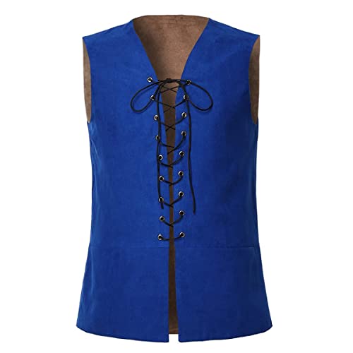 GRACEART Renaissance Herren Schnürweste Wildleder Leder Wendeweste Mittelalter Pirat Gothic Weste (nur Weste), Blau / Grau, XL von GRACEART