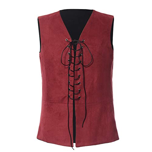 GRACEART Renaissance Herren Weste Mittelalter Ärmellos Kostüm Gothic Piraten Weste für Oktoberfest (2XL, rot/schwarz) von GRACEART