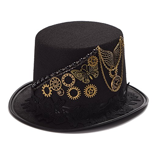 GRACEART Unisex Steampunk Hut Steampunk Zylinder Hut für Männer oder Frauen (DE/NL/SE/PL, Alphanumerisch, L, Style-31) von GRACEART
