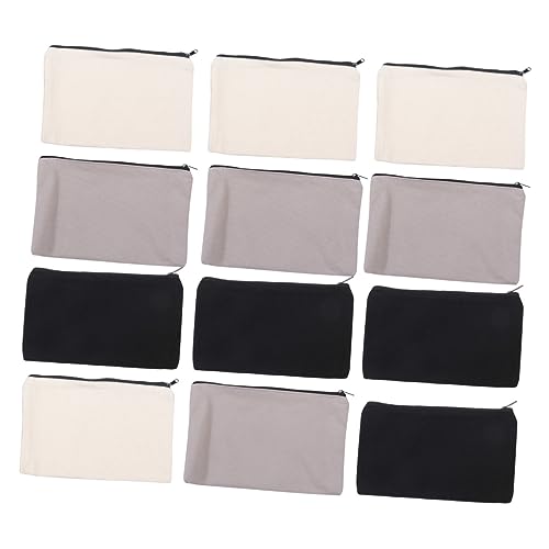 GRADENEVE 12stücke Canvas Reißverschlusstaschen Kosmetiktaschen Federmäppchen Aufbewahrungstaschen Tragbar Waschbar Platzsparend Schwarz Beige von GRADENEVE