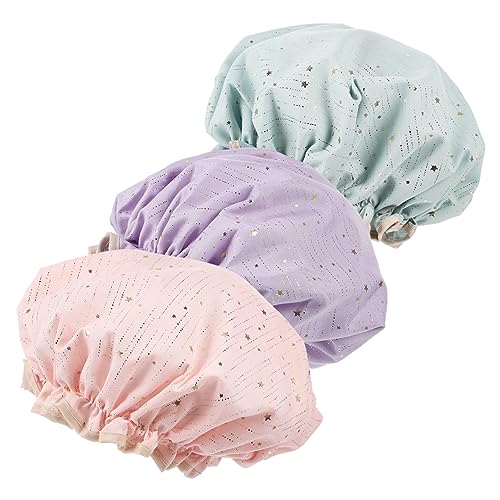 GRADENEVE 3stücke Wasserdichte Badekappen Für Junge Mädchen Mit Langem Haar Verschleißfeste Duschkappen Atmungsaktive Kappen Für Erwachsene Und Frauen Zum Schutz Der Kopfhaut Und Bewahrung d von GRADENEVE