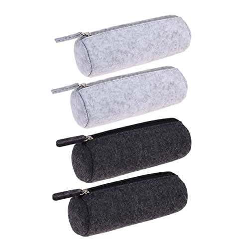 GRADENEVE 4-teiliges Set Rundes Federmäppchen Filz Schreibwarentasche Reißverschluss Bleistifthalter Grau Make-up-Tasche Für Stifte Bleistifte Kosmetik von GRADENEVE