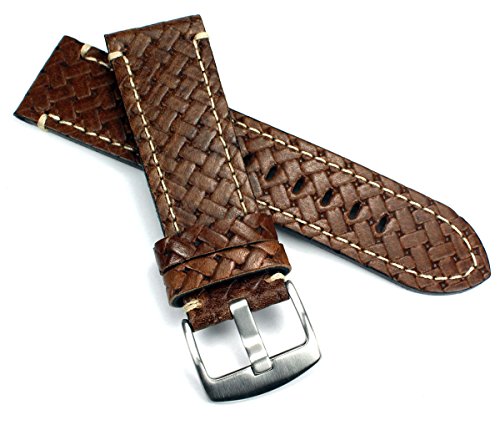 GRAF Herren Leder Uhrenarmband 24mm Kalb geflochtene Prägung Braun von GRAF